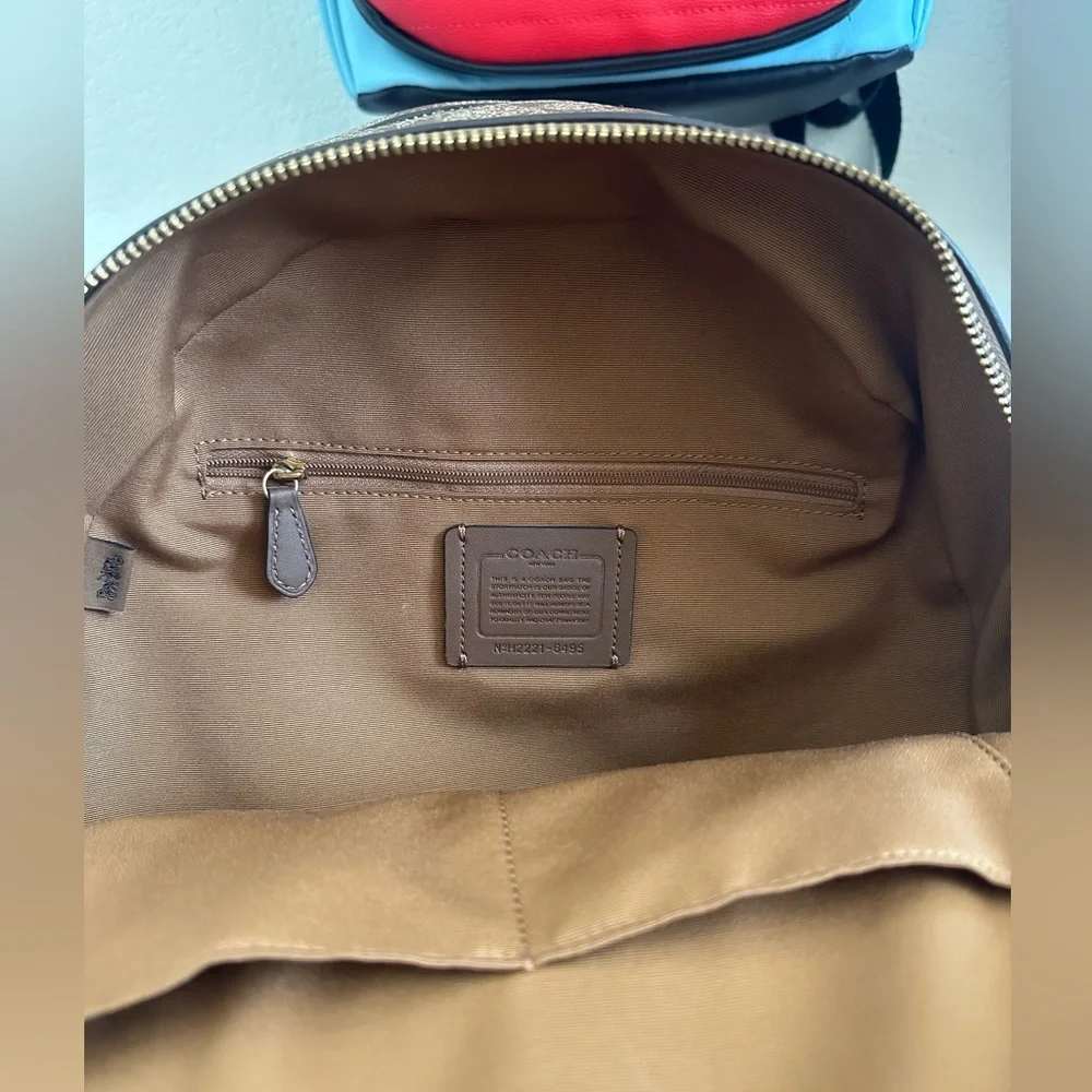 Coach Brown Signature Canvas Backpack with Cream Front Pocket